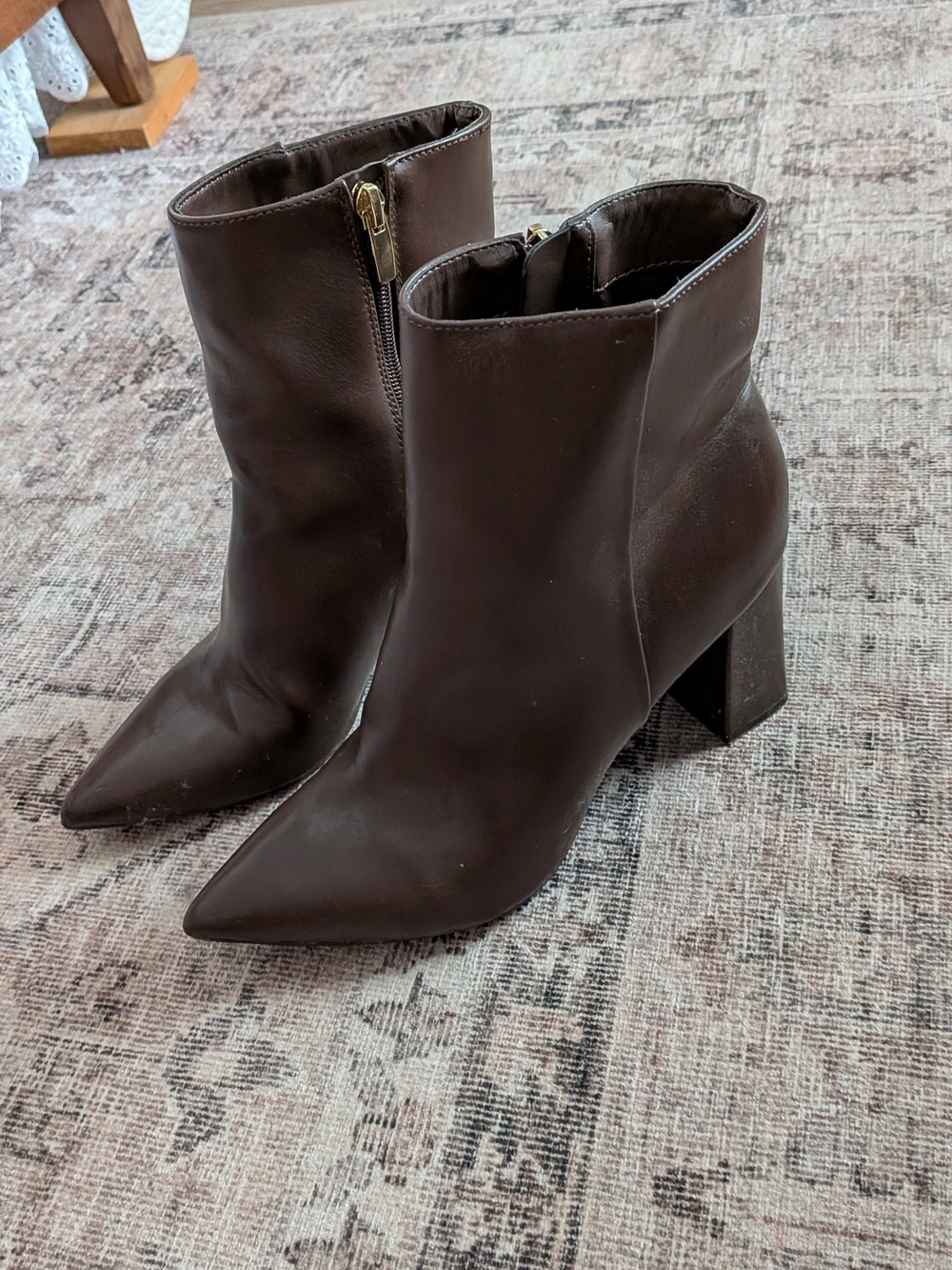Nine West Dark Brown Pointed Toe Block Heel Ankle Boots